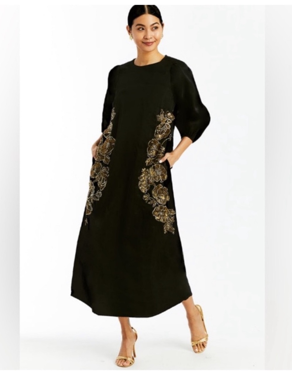 NWT MESTIZA NEW YORK luzon dress in gold/black